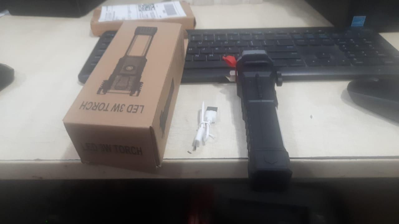 Portable Rechargeable LED Torch with COB Side Light – USB Emergency Flashlight