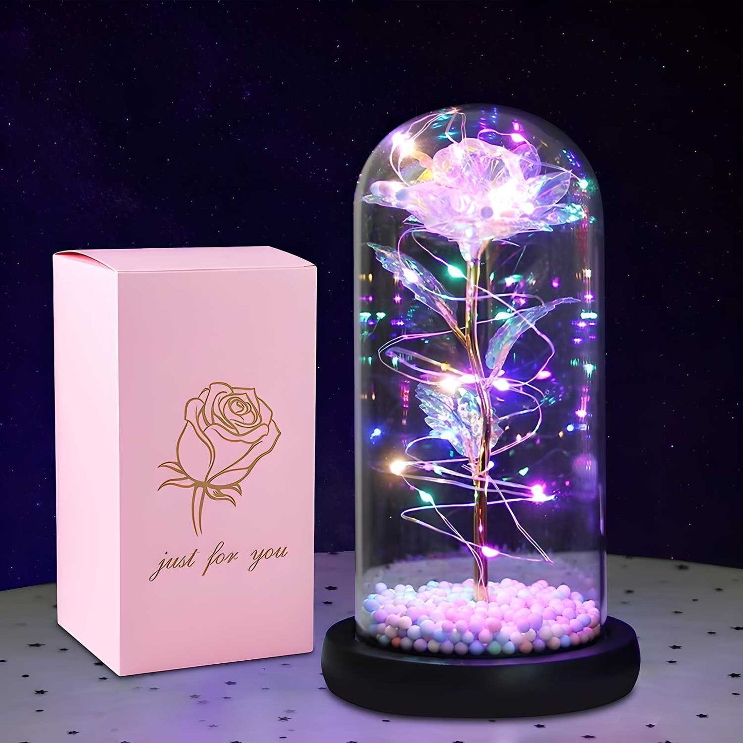 🌹 Rose Light Up Flower – Romantic LED Glass Dome Gift